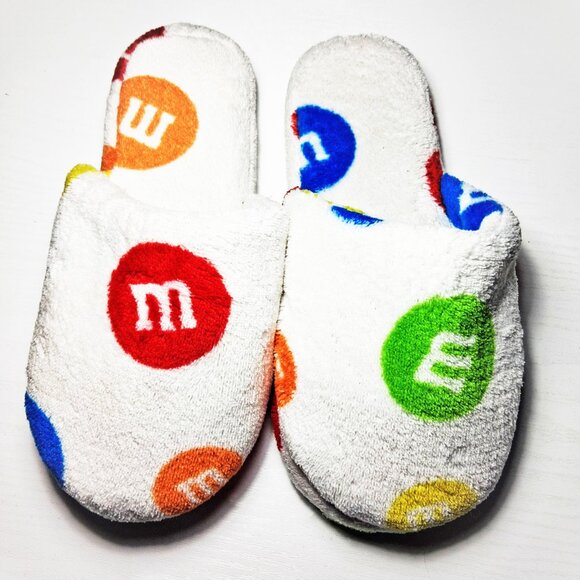 M&M Slippers Slip On Novelty Women's White Colorful Soft Trademarked - Picture 2 of 6